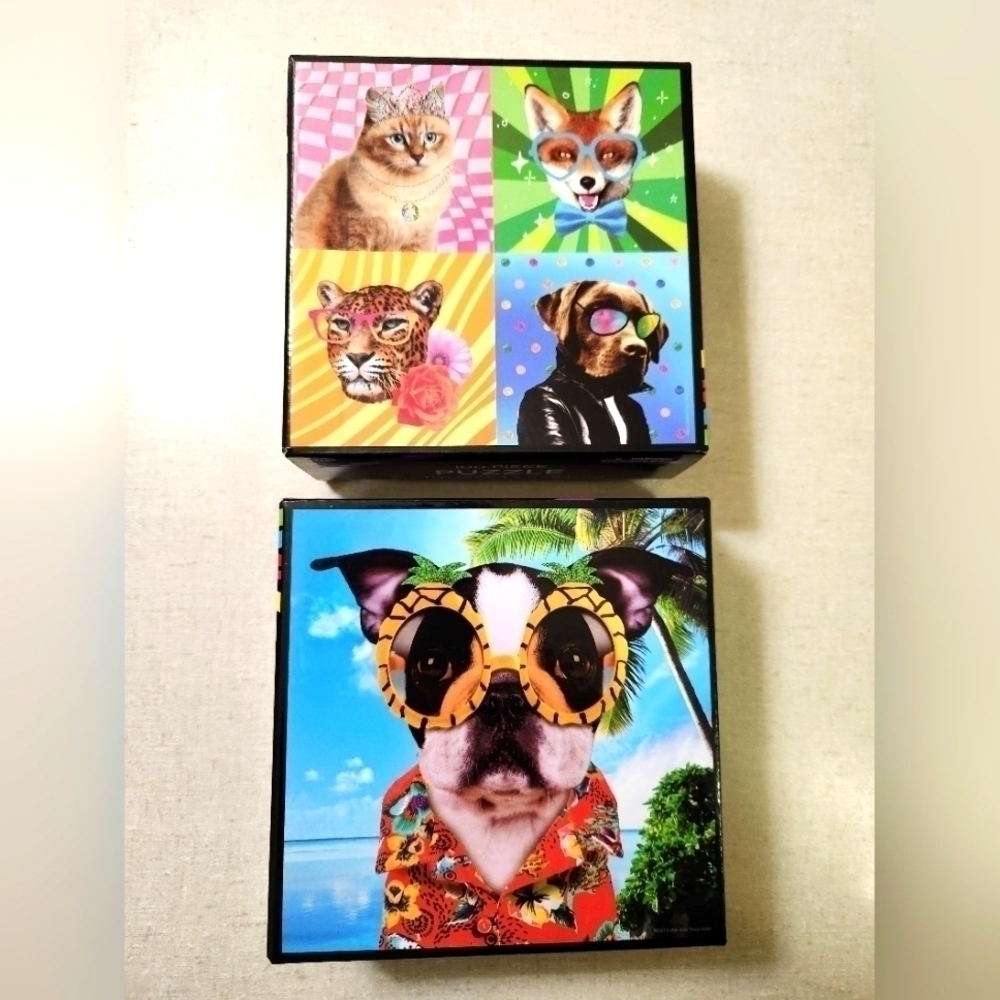 NIB 2/100 piece Dogs in Eye Glasses Puzzle Bundle 11 x 11 each